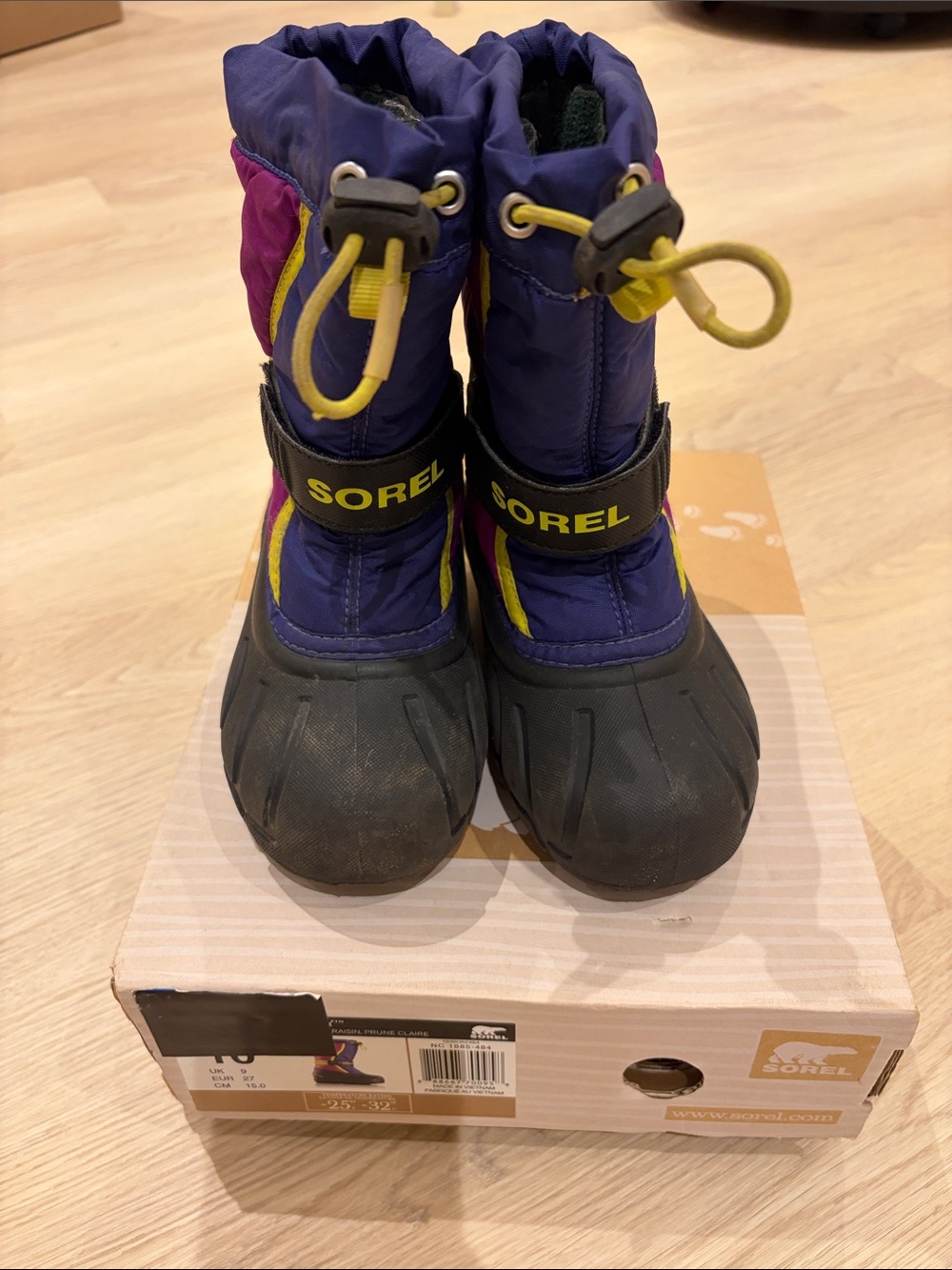 Sorel Kids Purple and Yellow Snow Boots